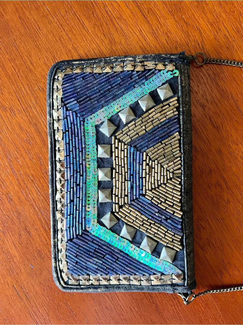 Ecote Blue Geometric Beaded Crossbody Wallet Bag